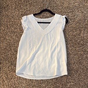 White V-Neck Blouse with Ruffled Sleeves